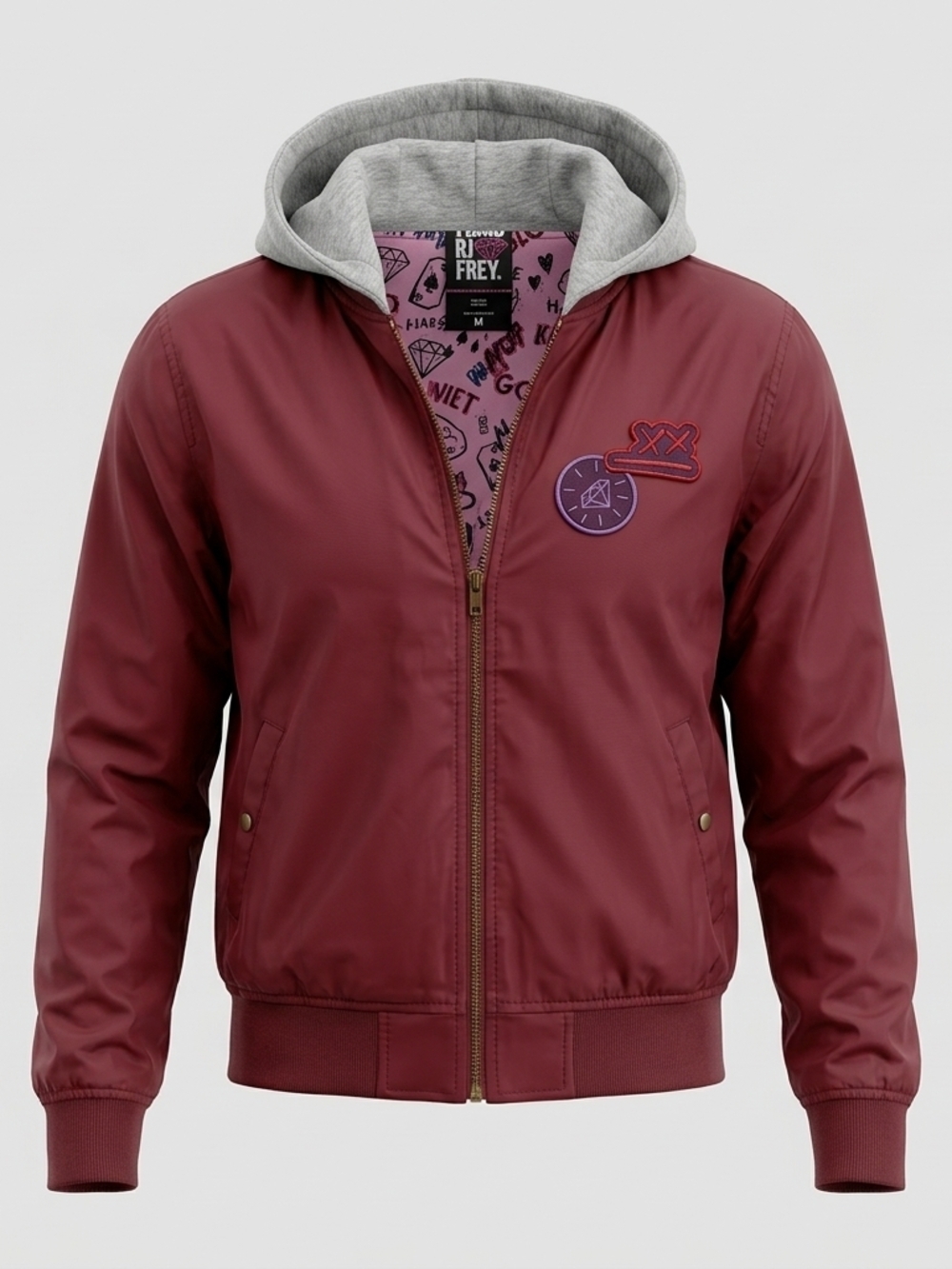 DC Birds of Prey Harley Quinn Bomber Jacket Her Universe XL Maroon Hooded Rare‎